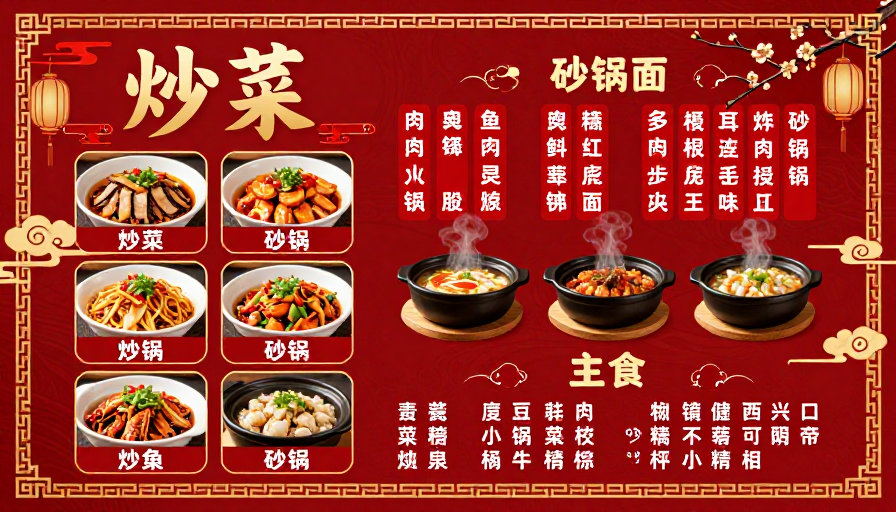 红金喜庆中国风餐厅菜单海报