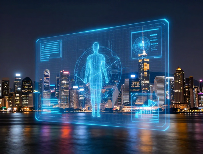 未来科技与金融融合：全息城市夜景展示