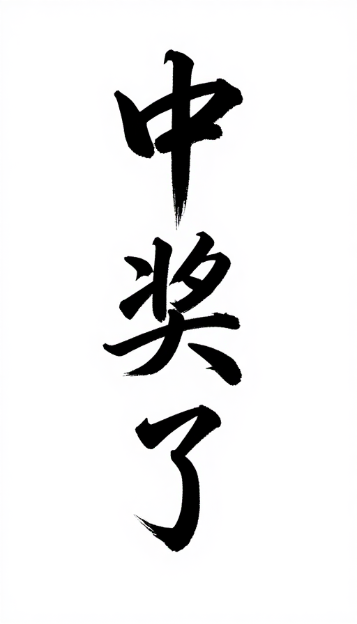 飘逸书法'中奖了'，黑底白字国风张力