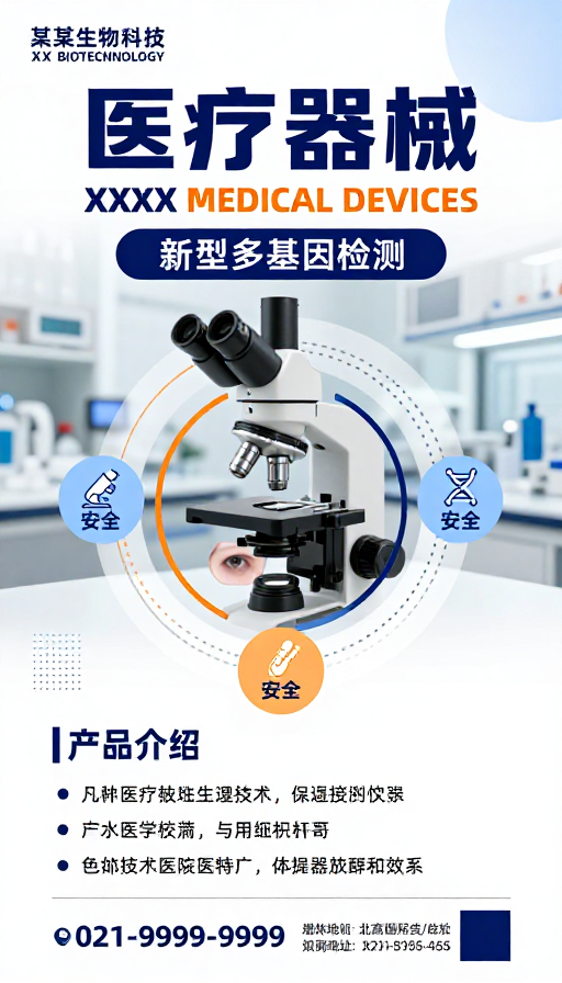 科技蓝白医疗科技海报：新型多基因检测
