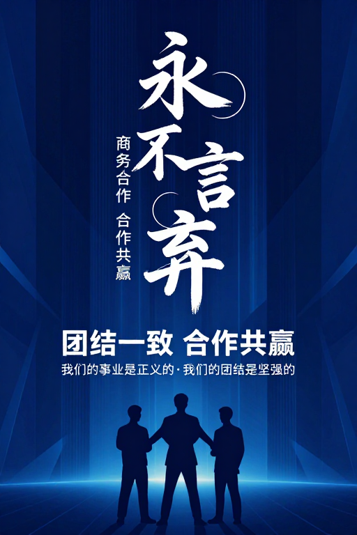 永不言弃:科技书法融合的企业精神海报