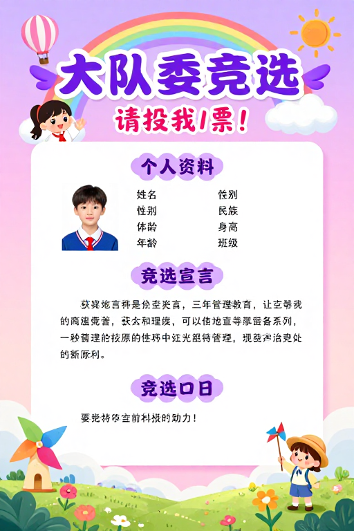 梦幻童趣：小学少先队大队委竞选海报