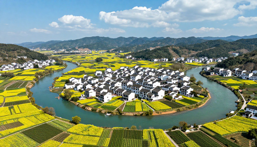 碧流穿田，青瓦错落：江南田园光影画卷