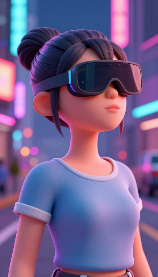 霓虹蒸汽波少女:C4D高精度AR未来都市肖像