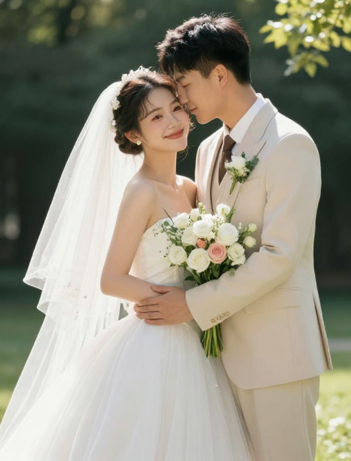 阳光下的幸福:唯美婚纱照定格笑容