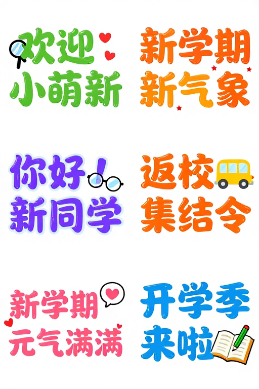 清新糖果风开学主题手绘文字插画集
