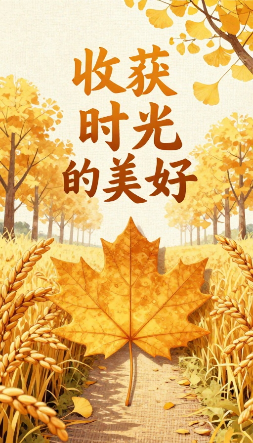 秋日丰收:金黄稻穗与琥珀色枫叶的诗意画卷