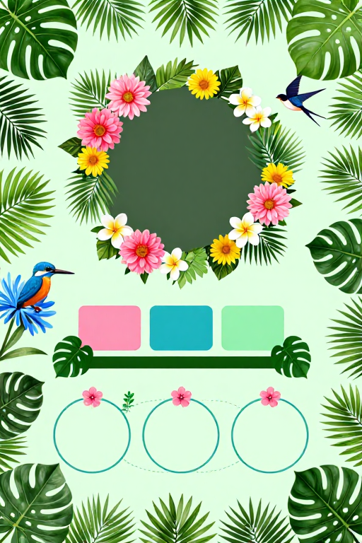 清新热带植物插画背景,生机盎然设计