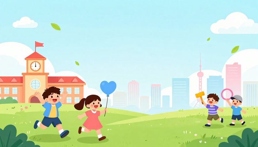 儿童节扁平插画：清新夏日校园欢乐场景