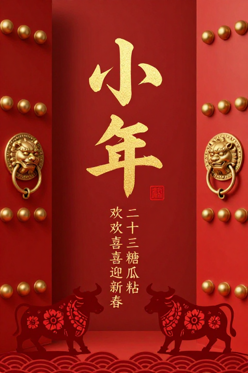 金红双耀·传统宫门小年喜庆海报
