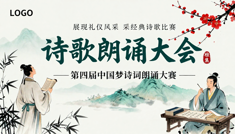 中国风水墨诗意海报:第四届中国梦诗词朗诵大会