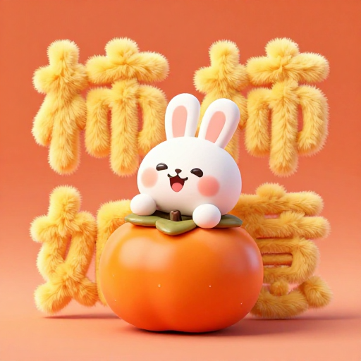 Q版萌兔枕柿迎新岁 C4D吉祥插画