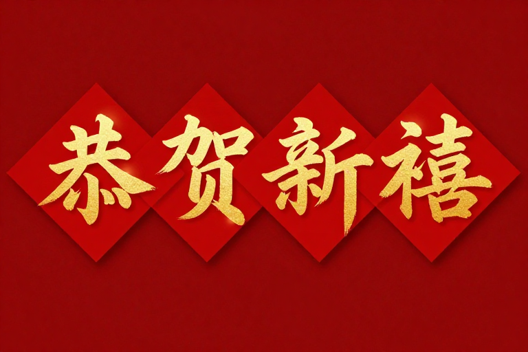 传统春节红色背景金色书法'恭贺新禧'祝福海报