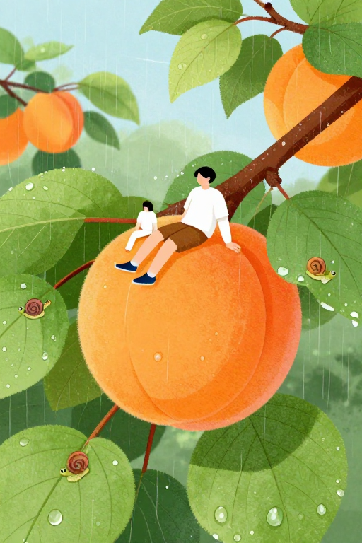 雨中杏林:清新自然人物插画