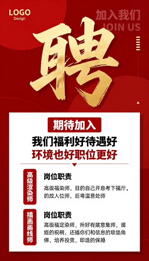 红金立体'聘'字企业招聘海报
