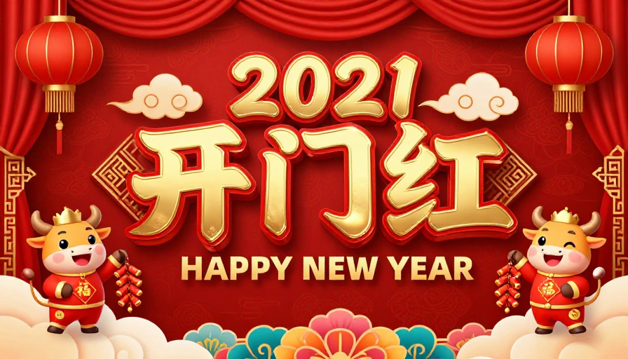 红色中国风2021新年海报：开门红喜庆庆典