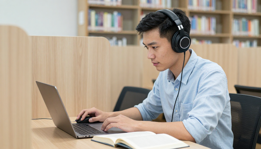 专注学习时刻:冷调摄影展现青年学子