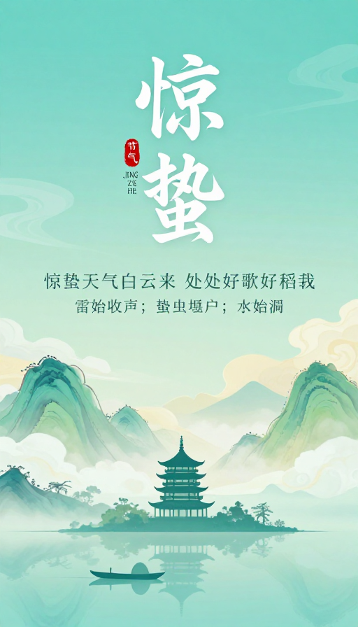 惊蛰:春日清新水墨风节气海报
