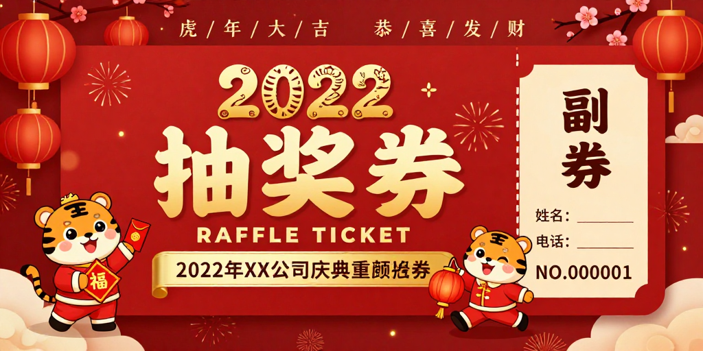 红色喜庆中国风2022新年抽奖券设计