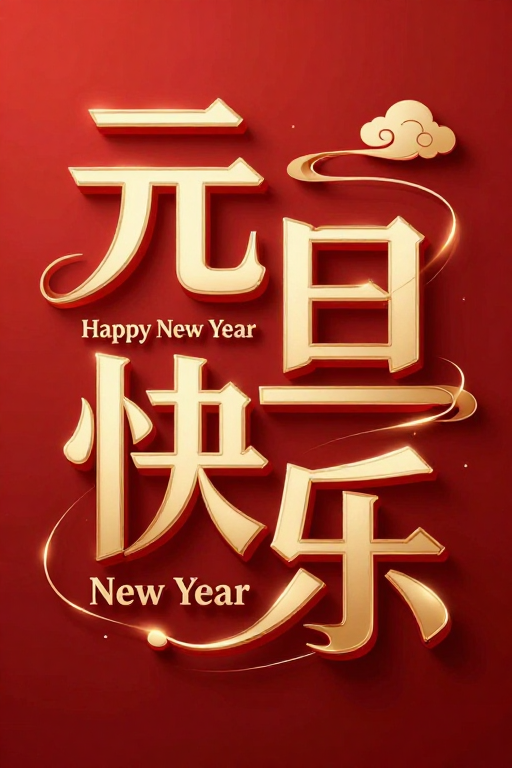 元旦现代商业字体设计,暖金深红交织寓意繁荣昌盛