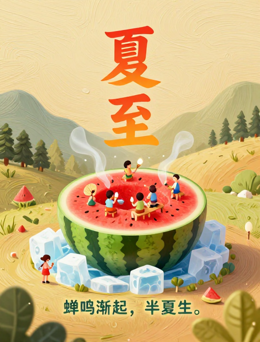 夏至清凉童话·西瓜家3D插画海报