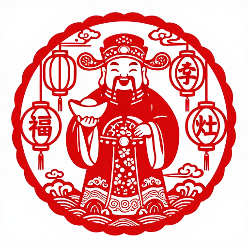 红白剪纸财神欢度佳节