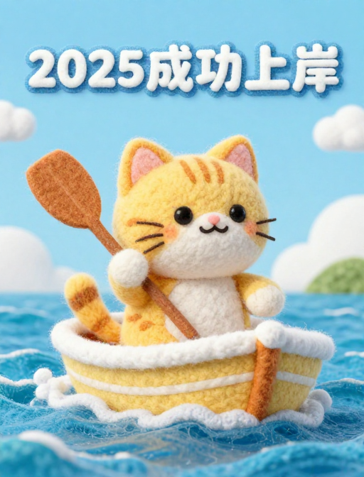 2025上岸!羊毛毡金渐层划船励志插画