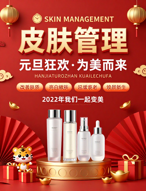 中国新年红色喜庆皮肤管理促销海报