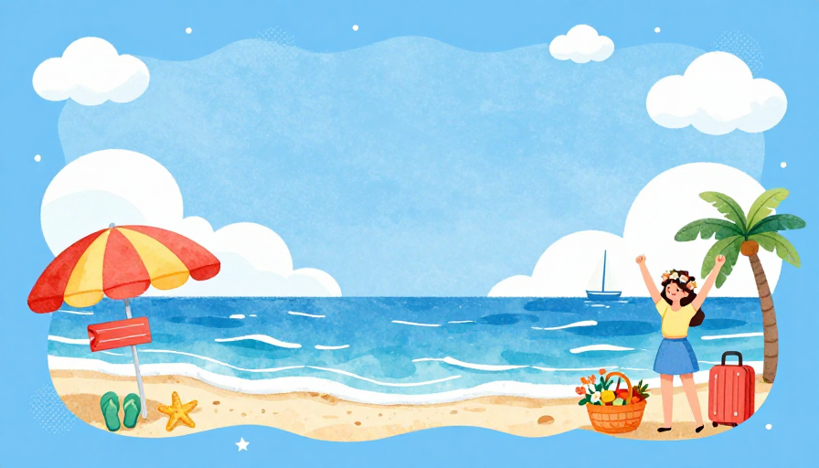 手绘水彩夏日海滩插画：清新度假风