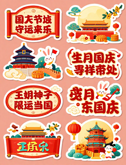 双节庆贺 中国风促销贴纸设计