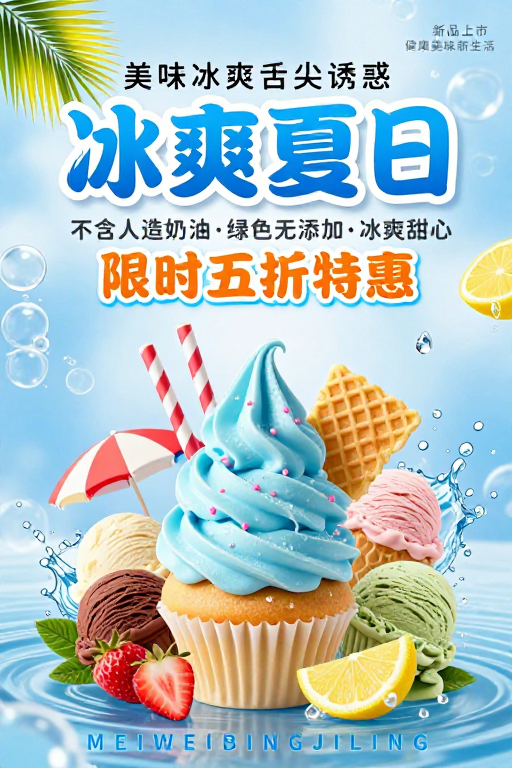 冰爽夏日清凉冰淇淋促销海报