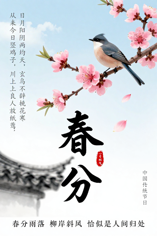 中国风春分节气海报：水墨意境与灵动生机