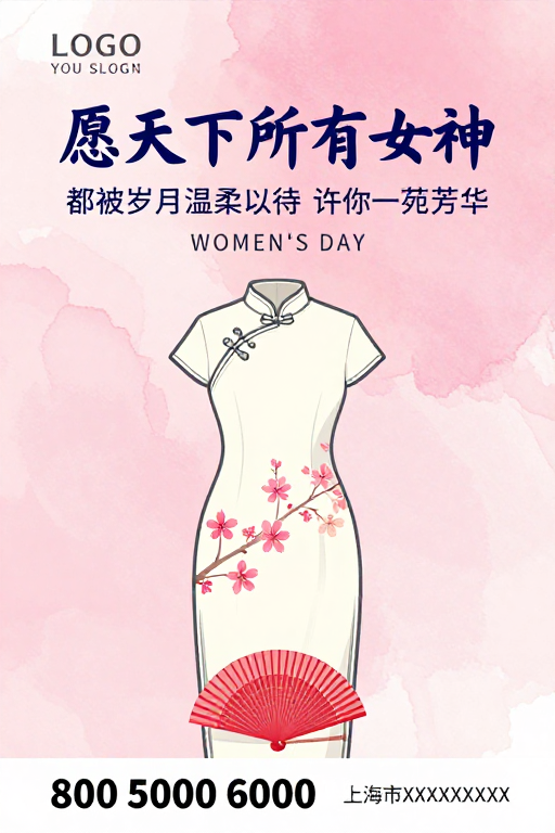 旗袍樱花映衬,岁月温柔以待