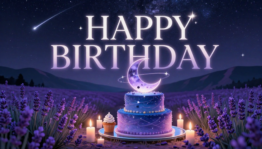 梦幻星空生日插画：星河下的甜蜜庆典