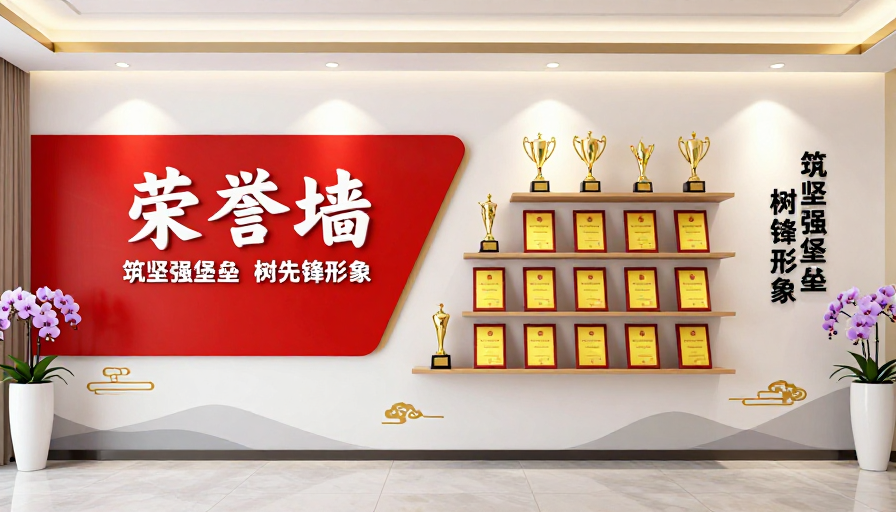 现代企业荣誉墙：红白金配 庄重典雅