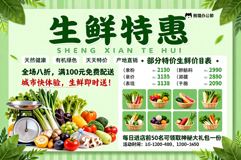 绿色清新生鲜特惠促销海报设计