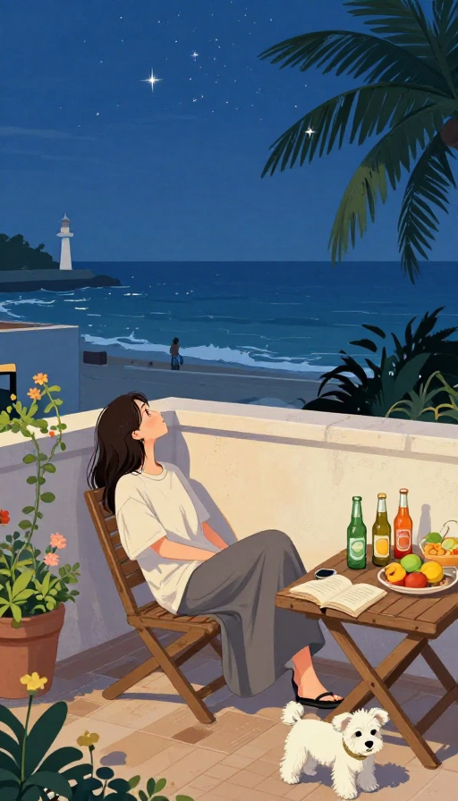星海下的宁静：海边露台宵夜时光