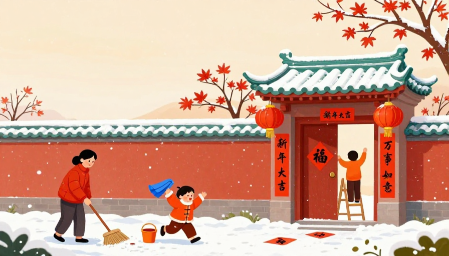 新春手绘：暖橙与白雪共绘团圆年景
