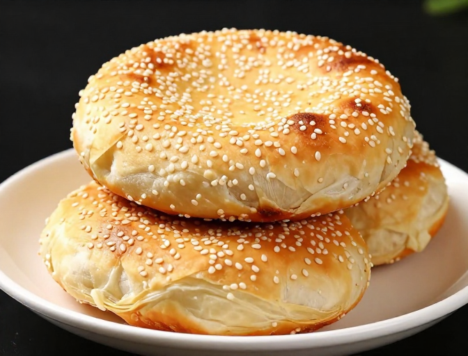 金黄酥脆芝麻烧饼：高质感食品摄影展示