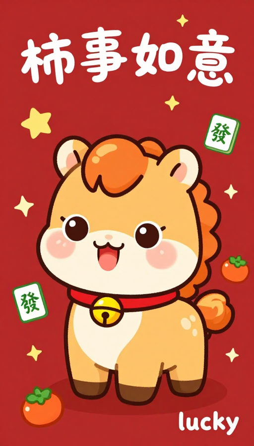 橙色小马送福图：事事如意的好运祝福