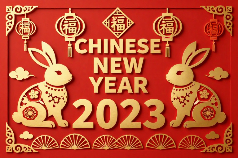 新春剪纸风2023兔年主题背景图