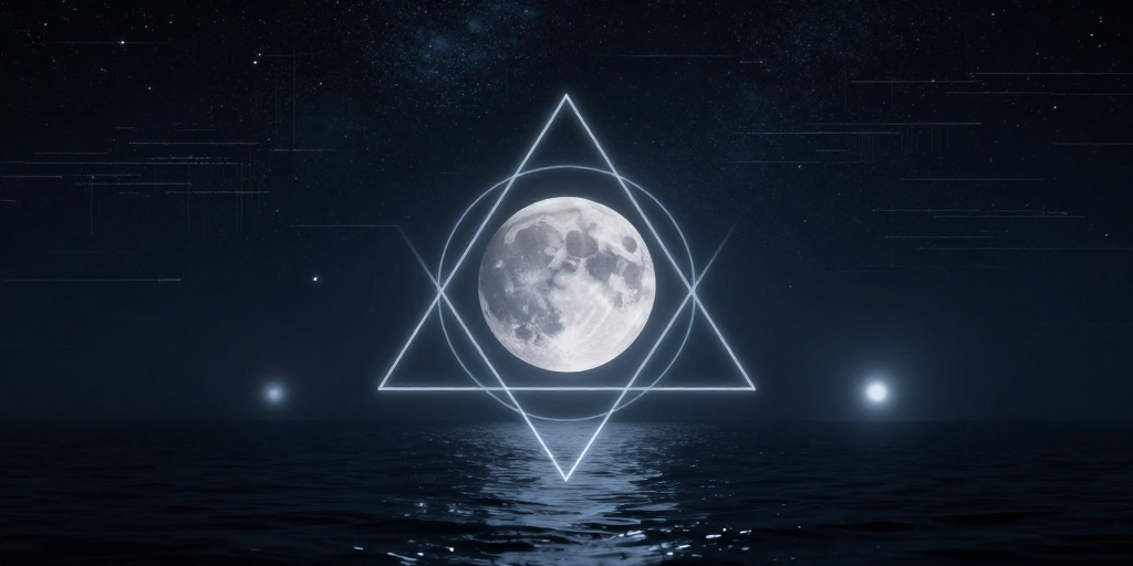 赛博灵性夜景：几何满月与深海的神秘交响