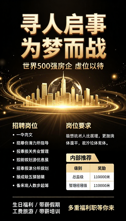 世界500强房企高端招聘：金色科技感寻人启事