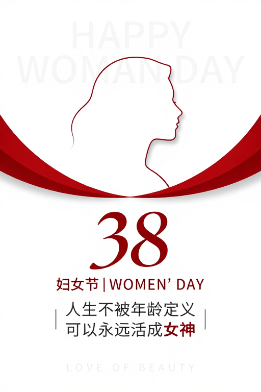 极简红色妇女节海报：不被年龄定义的女神力量
