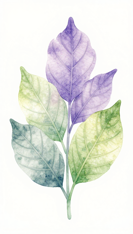 水彩紫绿治愈系插画:光影叶脉的温暖诗篇