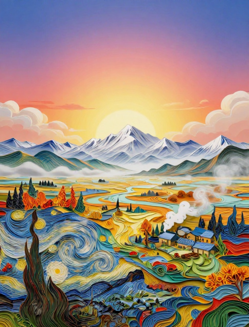 梵高式神话秋景：水墨与光影交织的湿地幻境