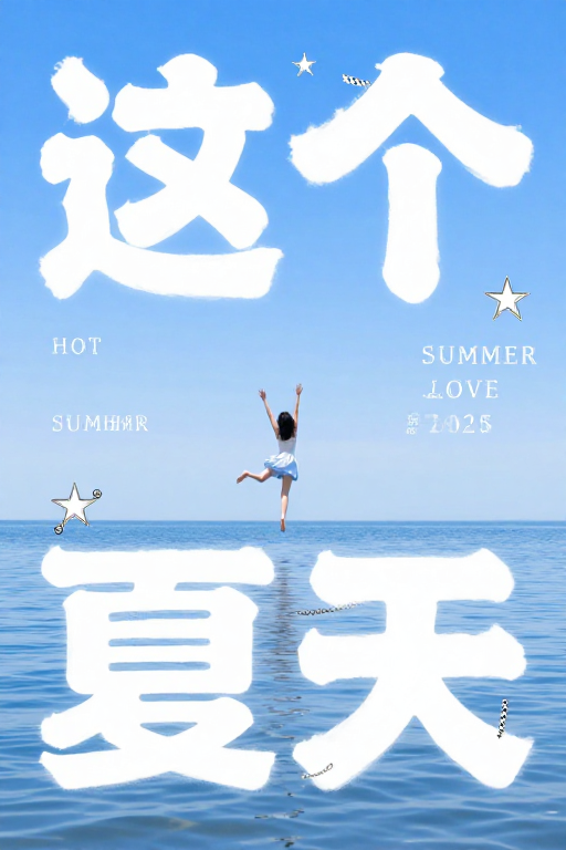 夏日清新画卷:灵动少女与文字交响