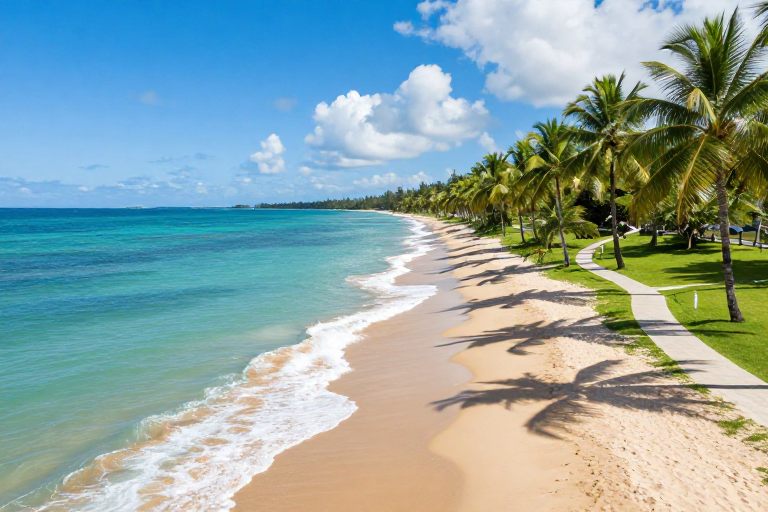 热带海岸线风光:碧蓝海水与金色沙滩的完美邂逅