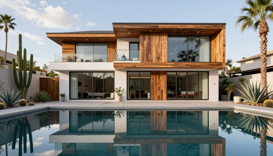 静谧沙漠绿洲：现代双层玻璃木结构豪宅