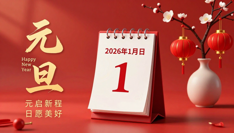 暖红中国风2026元旦祈福海报